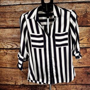 Express Navy White Striped Button Blouse |‎ Work Casual Top | M